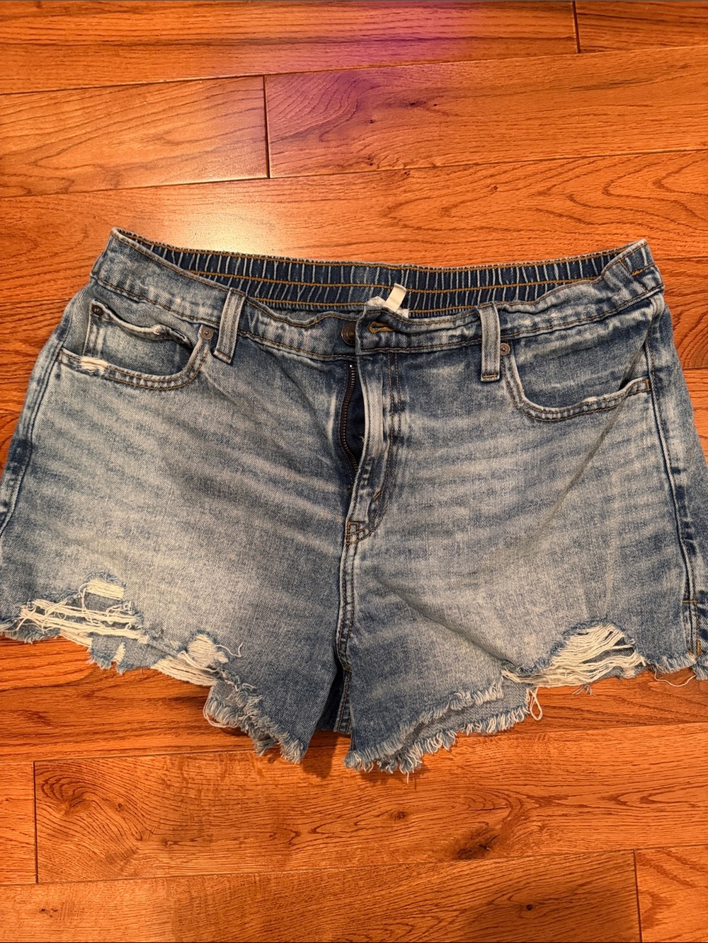 aerie Light Wash Distressed Denim Cutoff Shorts